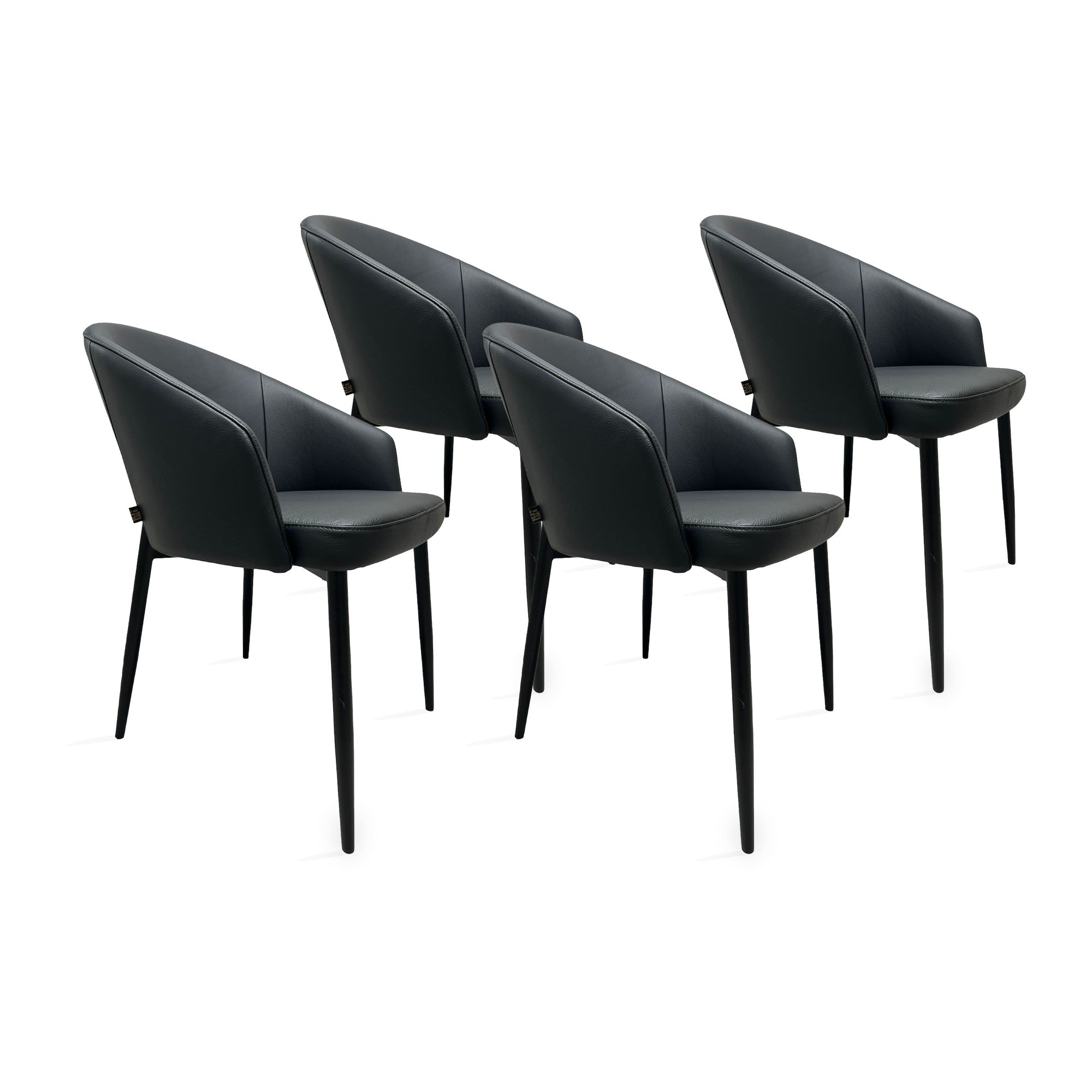 SIX Lederstuhl Armlehnstuhl Fizio Schwarz, Metall – 4er-Set
