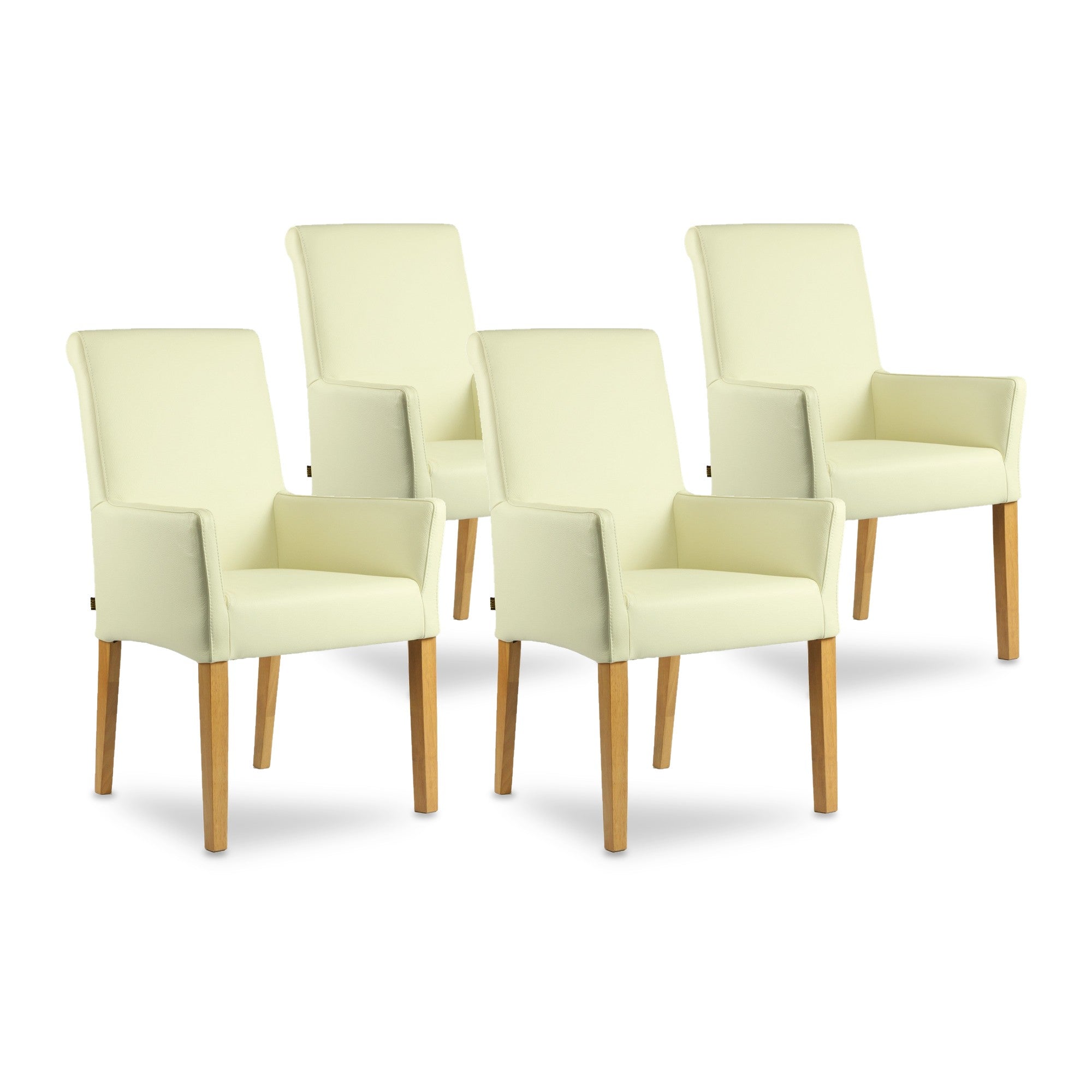 SIX Ledersessel Armlehnstuhl Galdo Creme Weiß Eiche – 4er-Set
