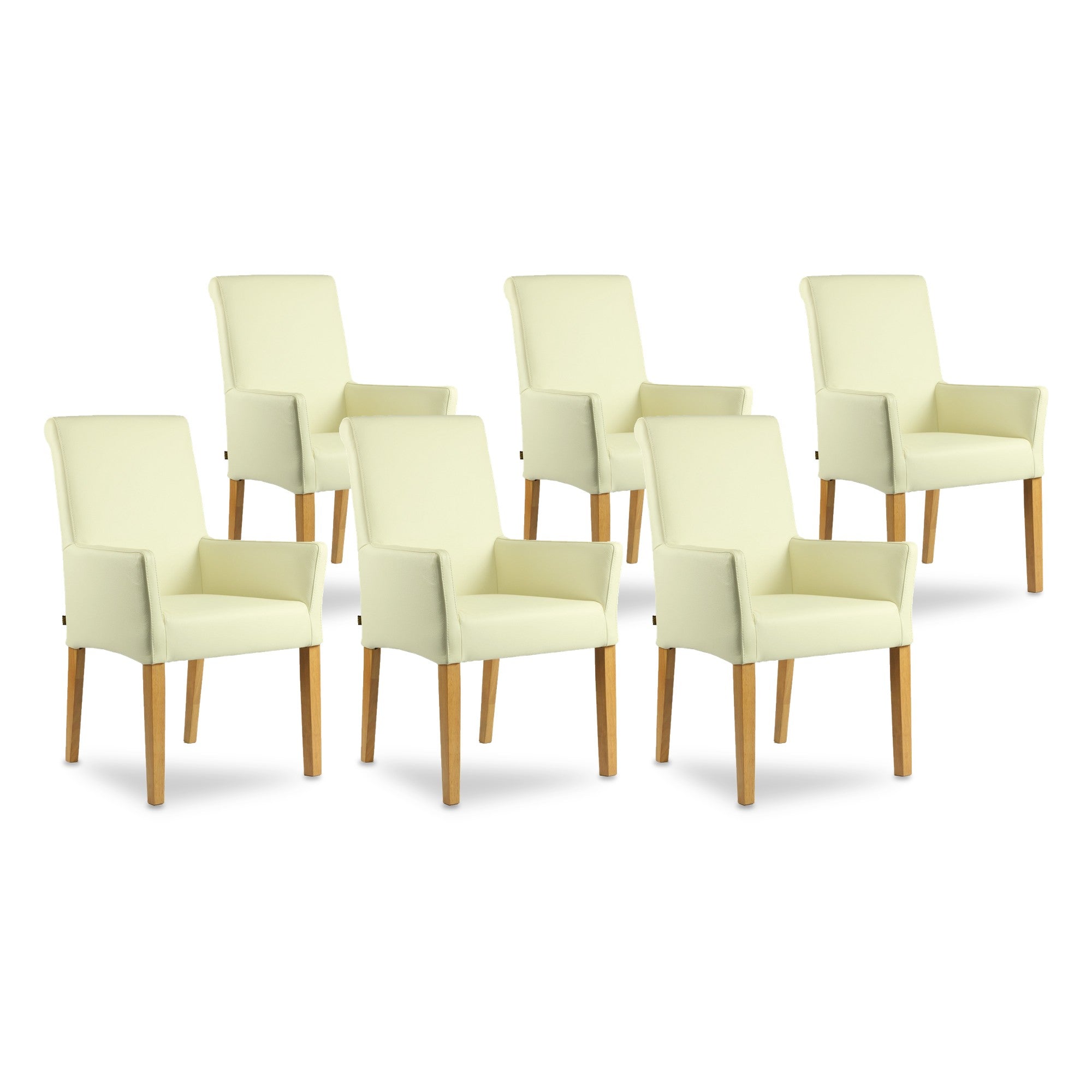 SIX Ledersessel Armlehnstuhl Galdo Creme Weiß Eiche – 6er-Set
