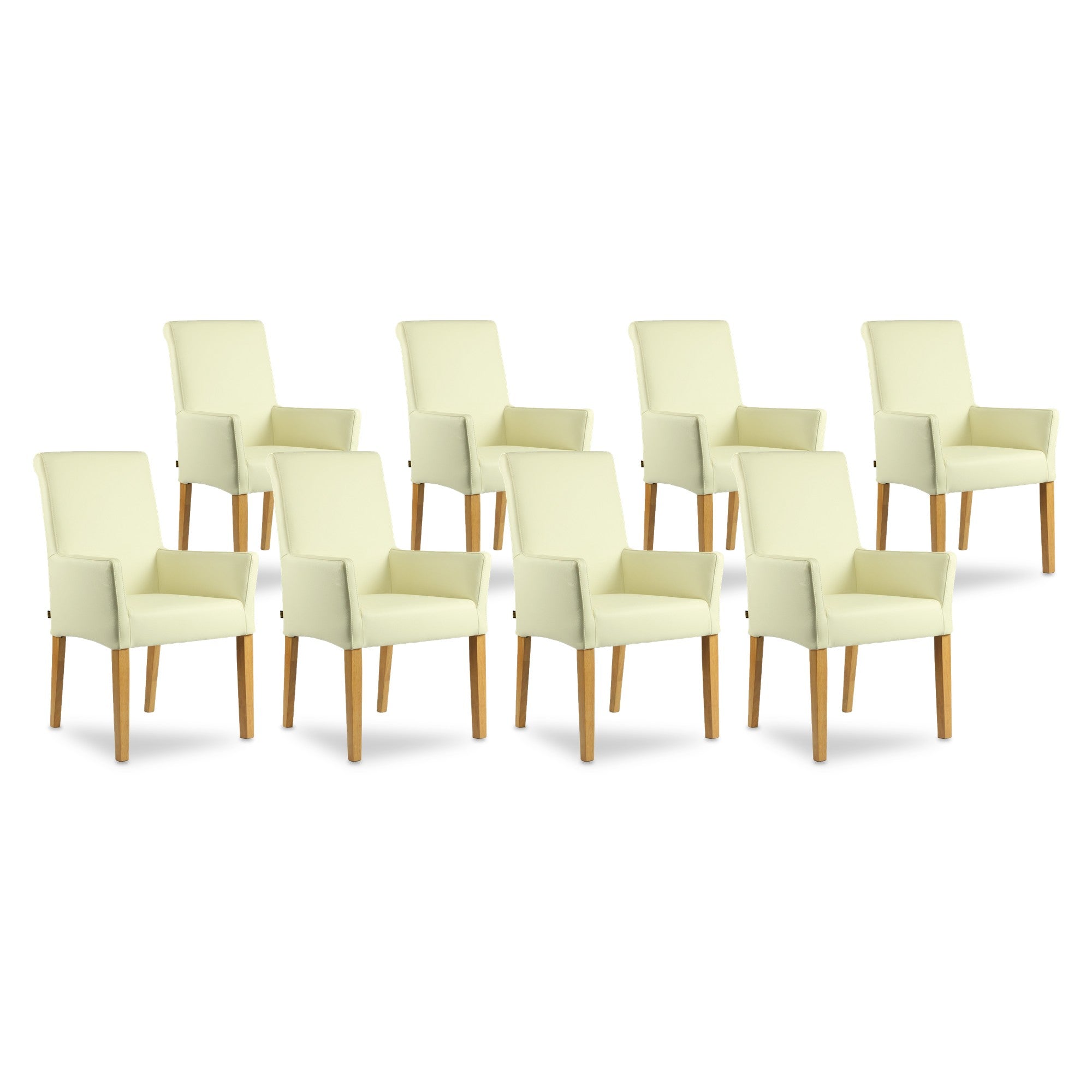SIX Ledersessel Armlehnstuhl Galdo Creme Weiß Eiche – 8er-Set