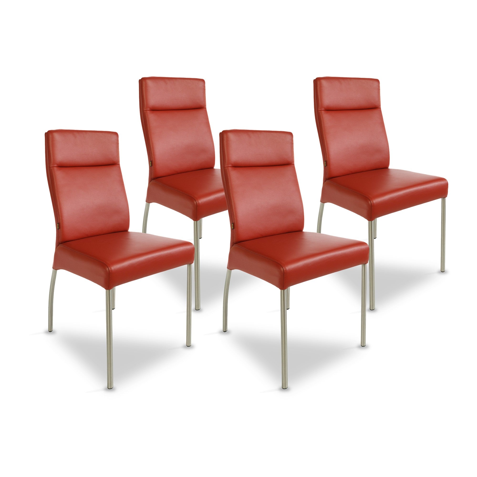 SIX Lederstuhl Gatto Rot, Edelstahl – 4er-Set