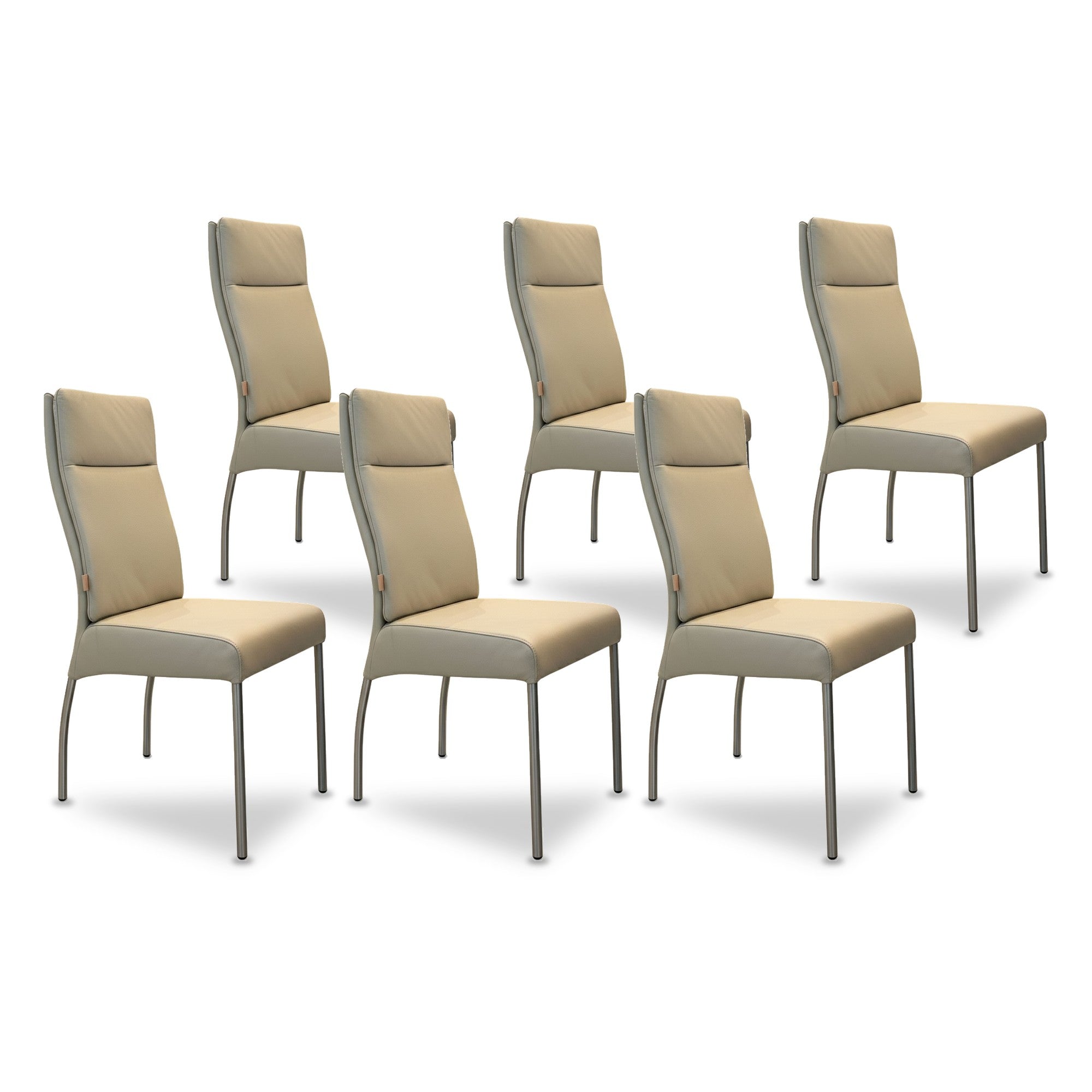 SIX Lederstuhl Gatto Sand, Edelstahl – 6er-Set