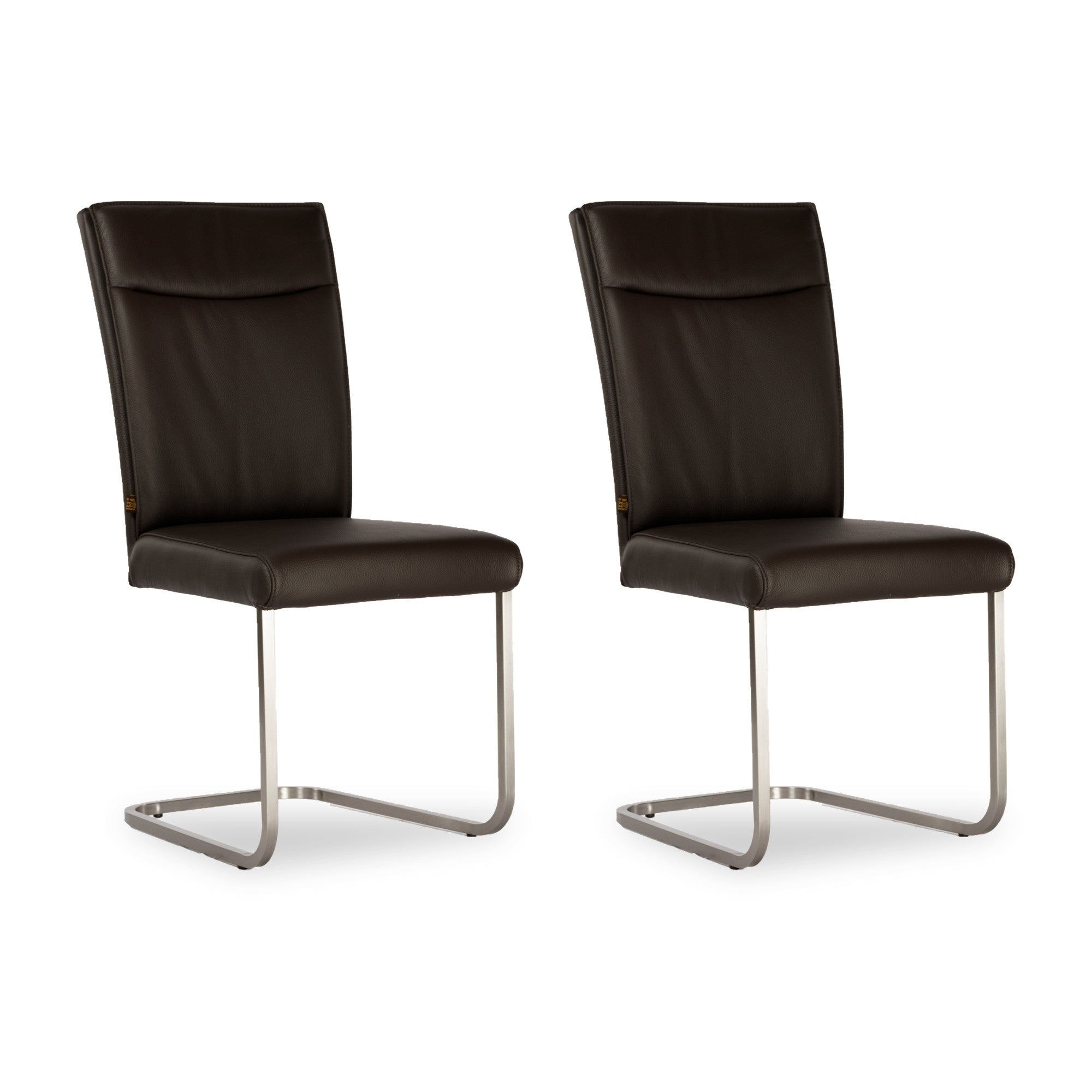 SIX Lederstuhl Freischwinger Lemgo Rindsleder Braun Edelstahl – 2er-Set