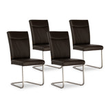 SIX Lederstuhl Freischwinger Lemgo Rindsleder Braun Edelstahl – 4er-Set