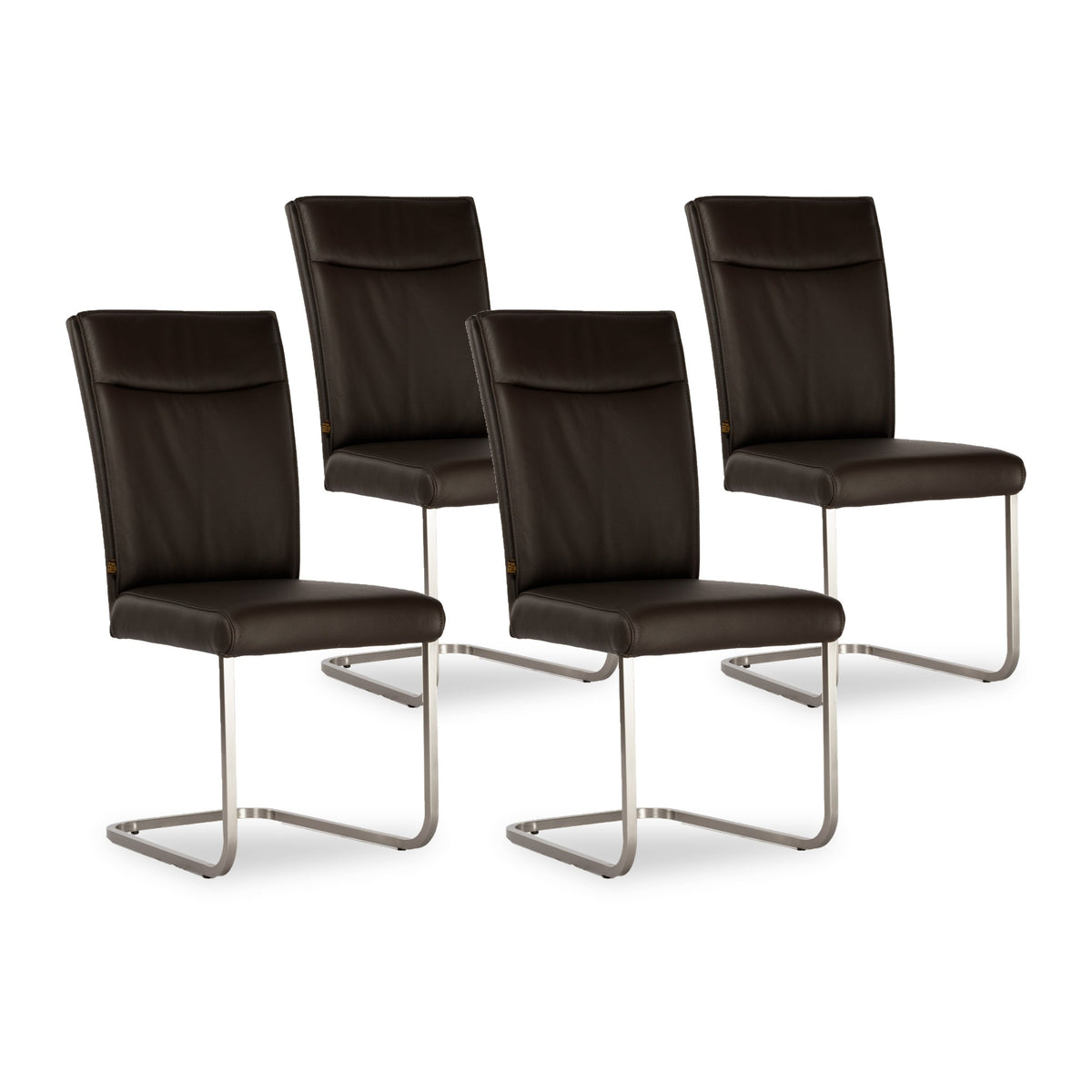 SIX Lederstuhl Freischwinger Lemgo Rindsleder Braun Edelstahl – Stühle am Esstisch