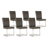 SIX Lederstuhl Freischwinger Lemgo Rindsleder Grau Edelstahl – 6er-Set