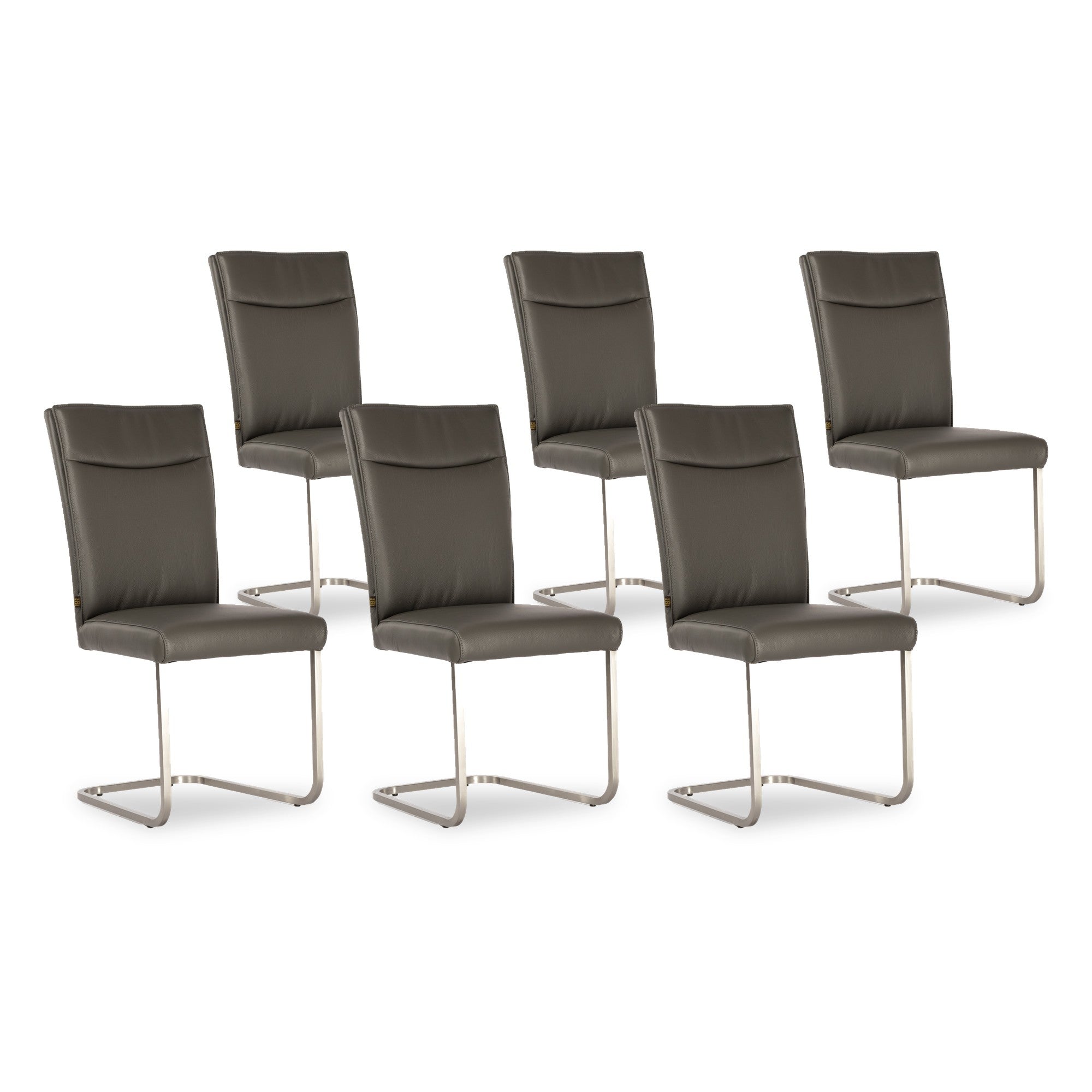 SIX Lederstuhl Freischwinger Lemgo Rindsleder Grau Edelstahl – 6er-Set