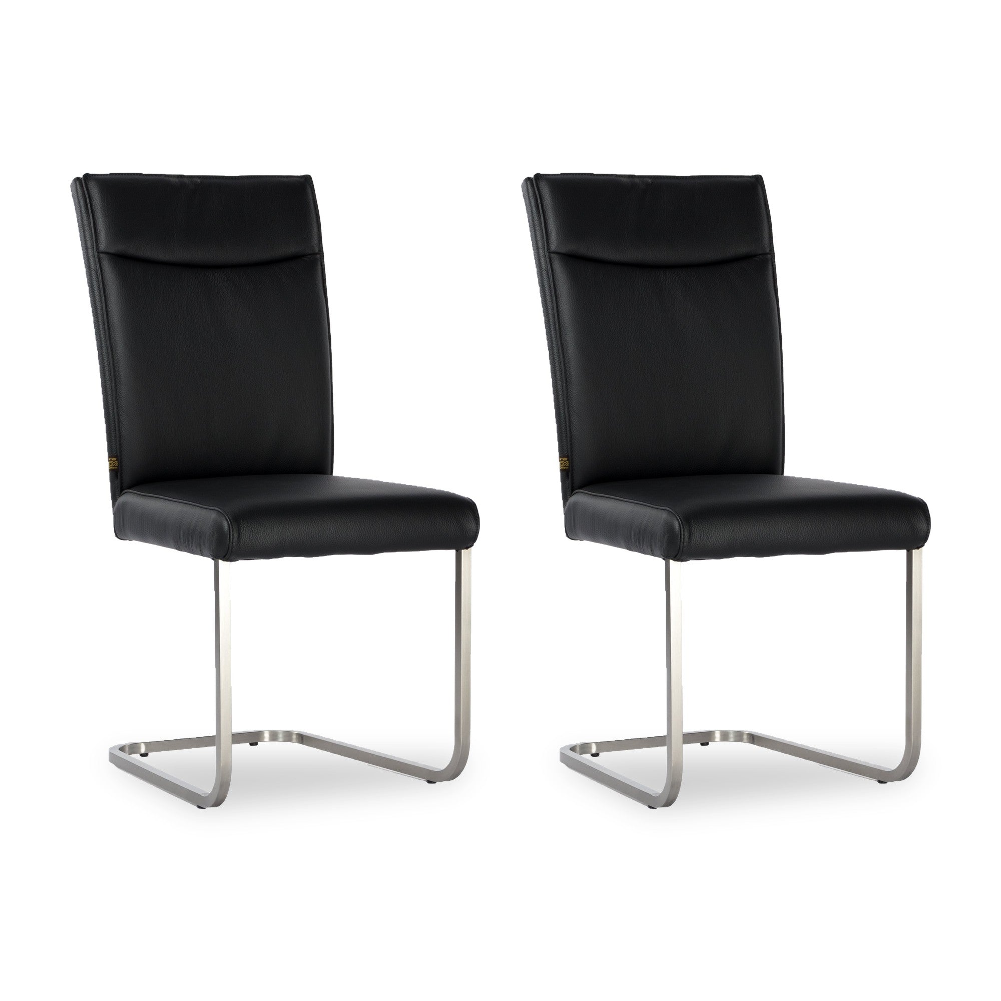 SIX Lederstuhl Freischwinger Lemgo Rindsleder Schwarz Edelstahl – 2er-Set