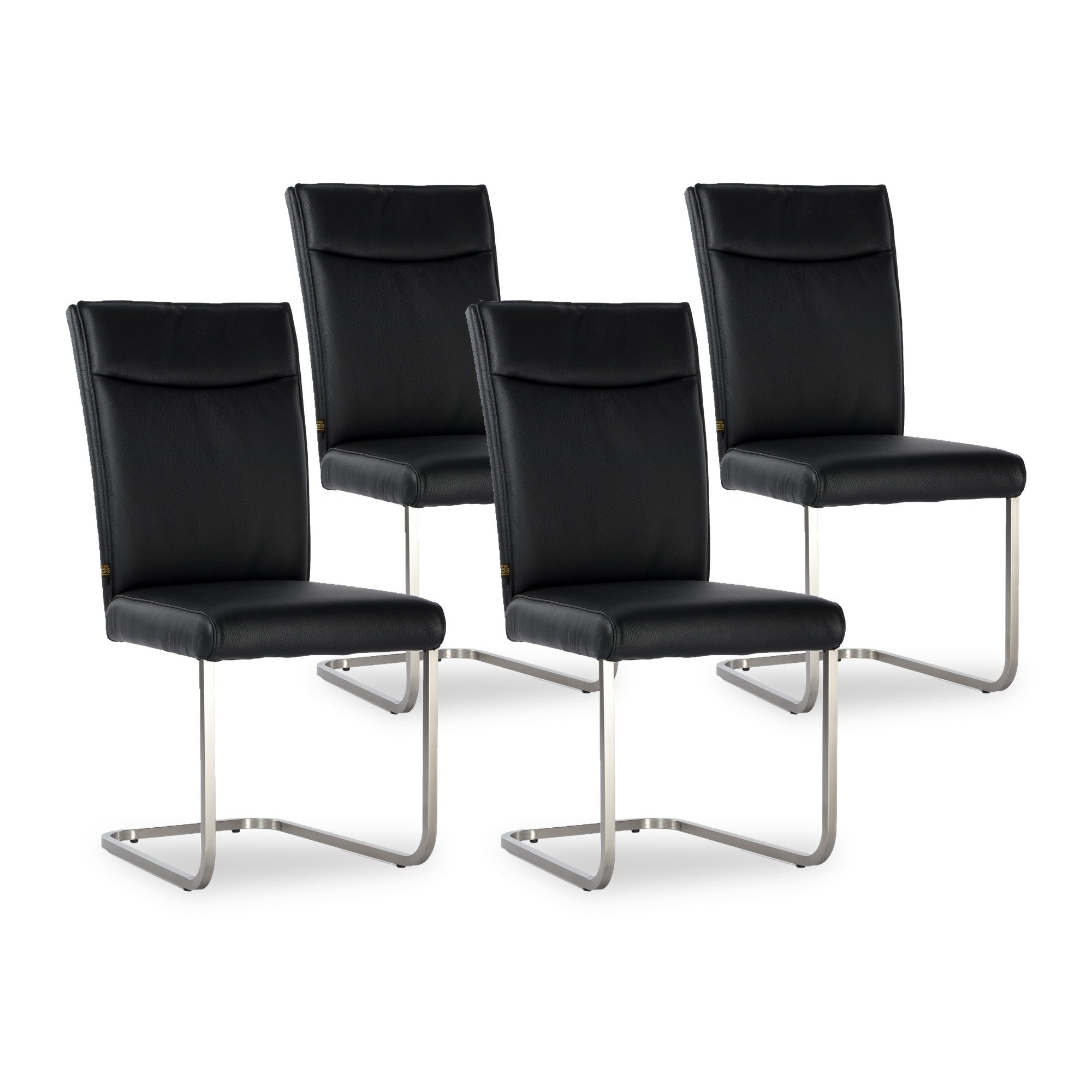 SIX Lederstuhl Freischwinger Lemgo Rindsleder Schwarz Edelstahl – 4er-Set