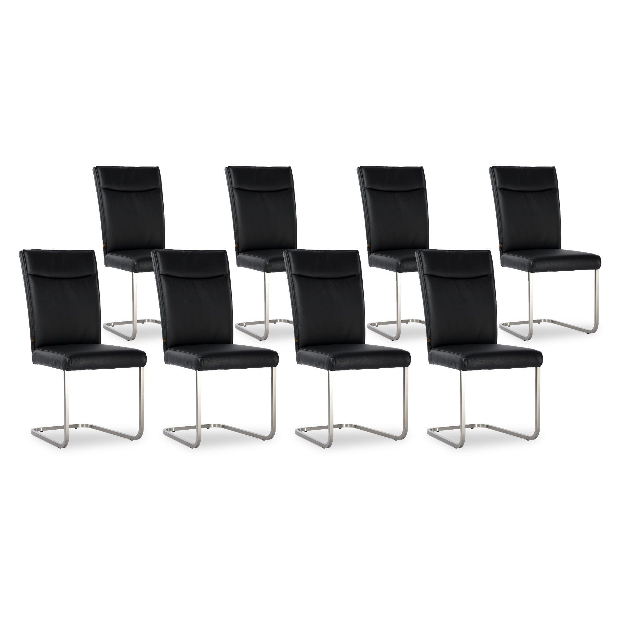 SIX Lederstuhl Freischwinger Lemgo Rindsleder Schwarz Edelstahl – 8er-Set