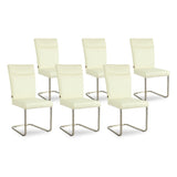 SIX Lederstuhl Freischwinger Lemgo Rindsleder Weiß Edelstahl – 6er-Set