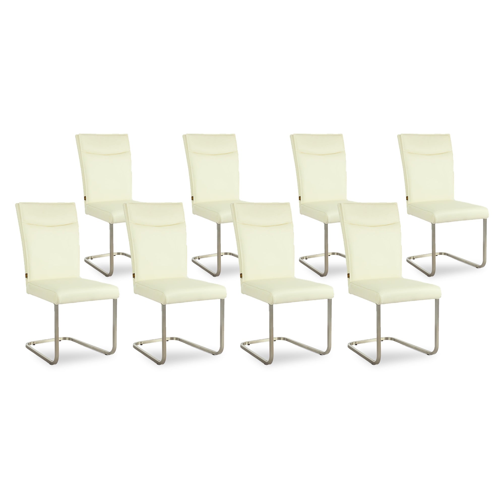 SIX Lederstuhl Freischwinger Lemgo Rindsleder Weiß Edelstahl – 8er-Set