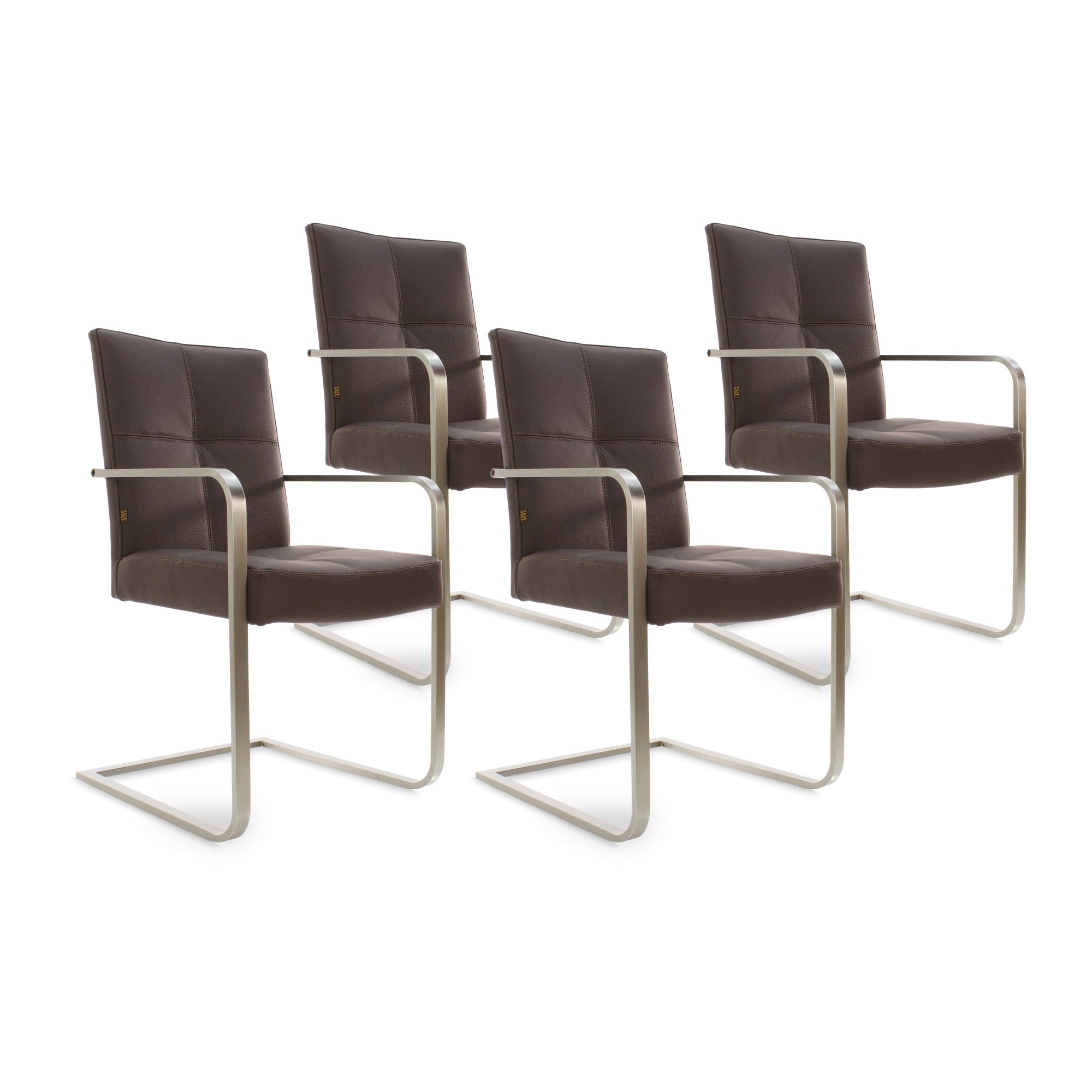 SIX Freischwinger Armlehnstuhl Libero Rindsleder Braun, Edelstahl – 4er-Set
