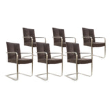 SIX Freischwinger Armlehnstuhl Libero Rindsleder Braun, Edelstahl – 6er-Set