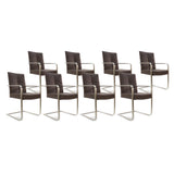 SIX Freischwinger Armlehnstuhl Libero Rindsleder Braun, Edelstahl – 8er-Set