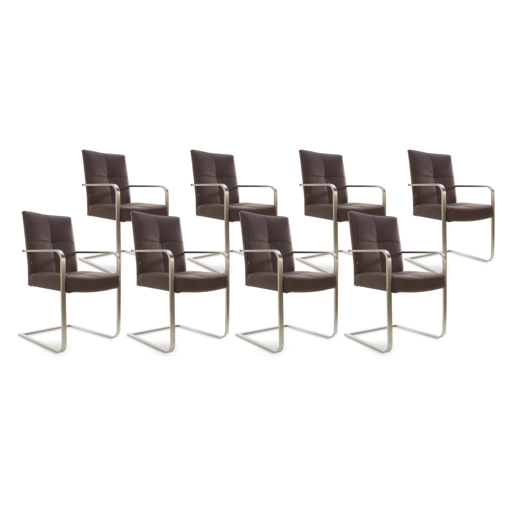 SIX Freischwinger Armlehnstuhl Libero Rindsleder Braun, Edelstahl – 8er-Set