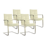 SIX Freischwinger Armlehnstuhl Libero Rindsleder Creme Weiß, Edelstahl – 4er-Set