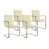 SIX Freischwinger Armlehnstuhl Libero Rindsleder Creme Weiß, Edelstahl – 4er-Set