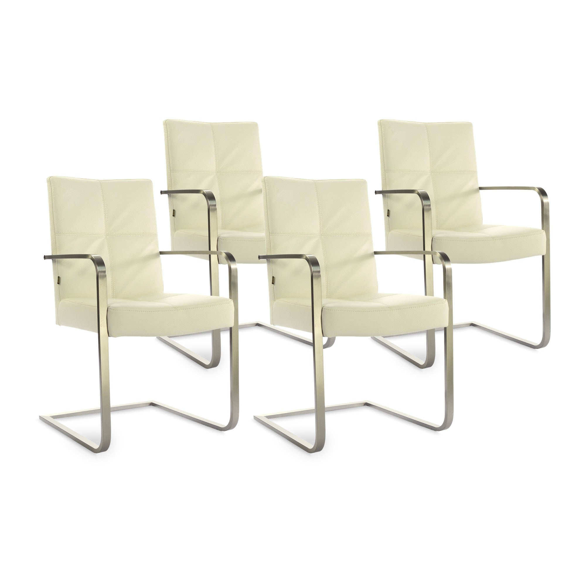 SIX Freischwinger Armlehnstuhl Libero Rindsleder Creme Weiß, Edelstahl – 4er-Set