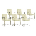 SIX Freischwinger Armlehnstuhl Libero Rindsleder Creme Weiß, Edelstahl – 6er-Set