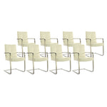 SIX Freischwinger Armlehnstuhl Libero Rindsleder Creme Weiß, Edelstahl – 8er-Set