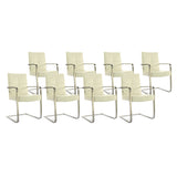 SIX Freischwinger Armlehnstuhl Libero Rindsleder Creme Weiß, Edelstahl – 8er-Set