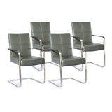 SIX Freischwinger Armlehnstuhl Libero Rindsleder Grau Edelstahl – 4er-Set
