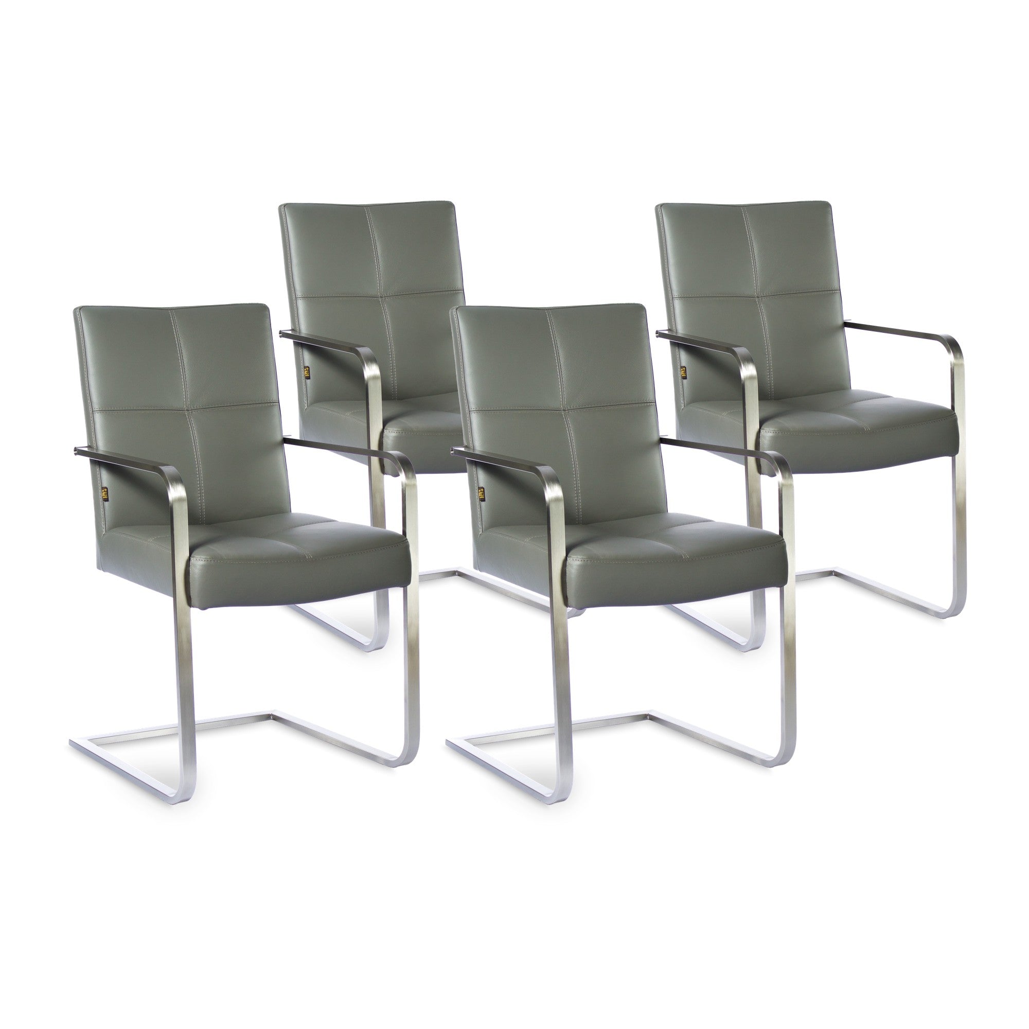 SIX Freischwinger Armlehnstuhl Libero Rindsleder Grau Edelstahl – 4er-Set