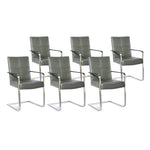 SIX Freischwinger Armlehnstuhl Libero Rindsleder Grau Edelstahl – 6er-Set
