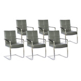 SIX Freischwinger Armlehnstuhl Libero Rindsleder Grau Edelstahl – 6er-Set