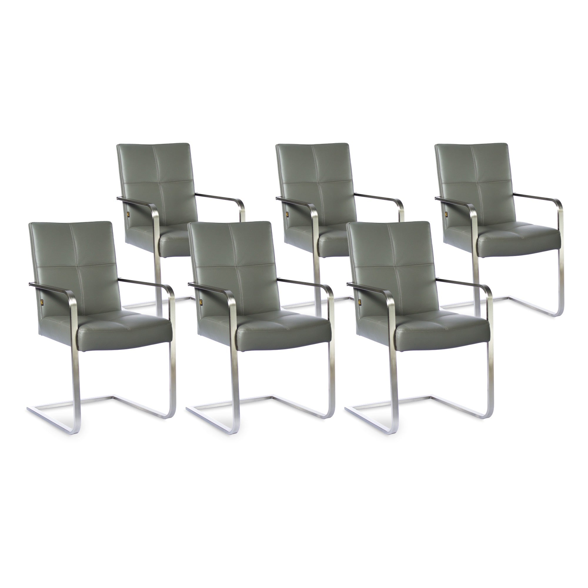 SIX Freischwinger Armlehnstuhl Libero Rindsleder Grau Edelstahl – 6er-Set