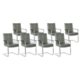 SIX Freischwinger Armlehnstuhl Libero Rindsleder Grau Edelstahl – 8er-Set