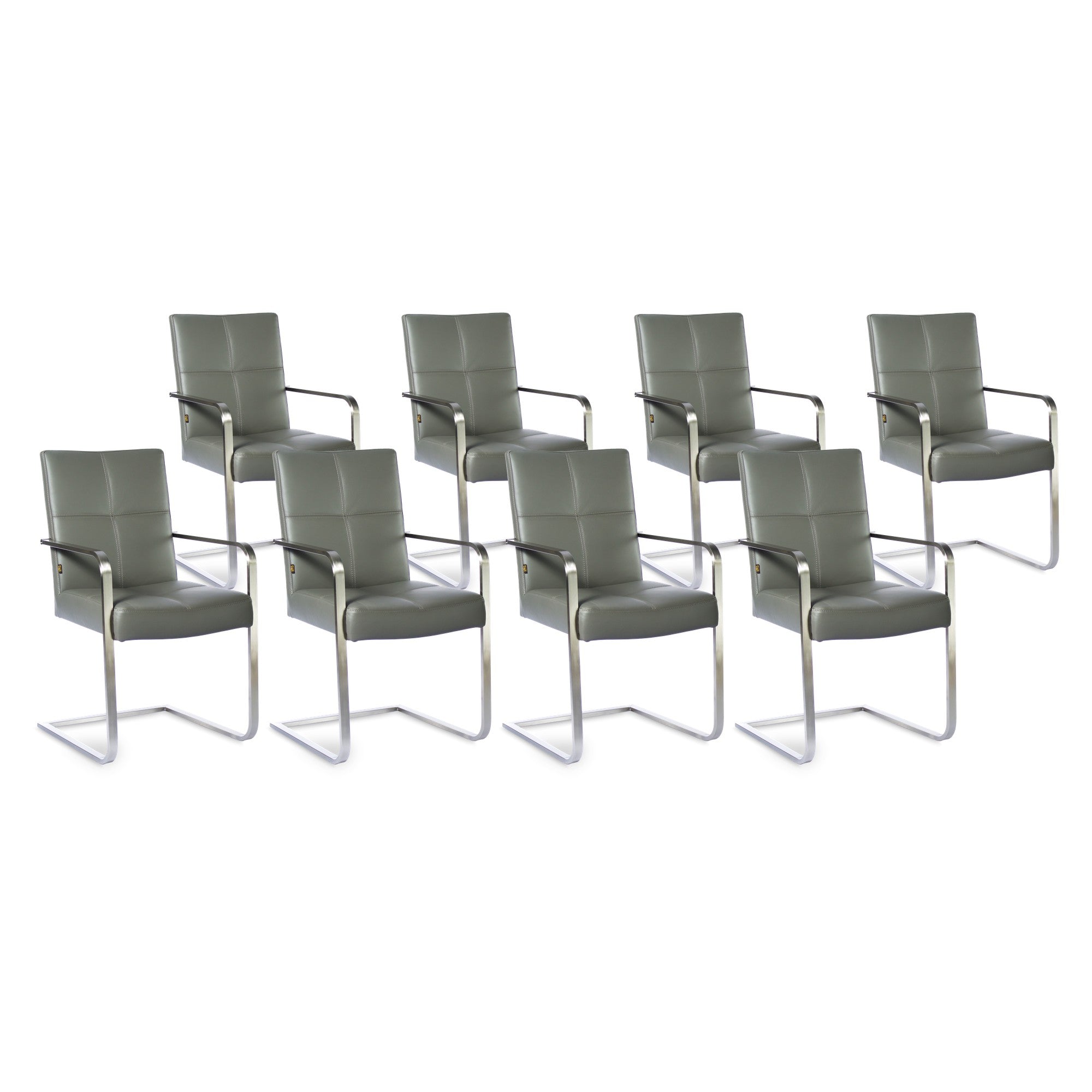 SIX Freischwinger Armlehnstuhl Libero Rindsleder Grau Edelstahl – 8er-Set