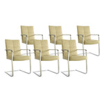 SIX Freischwinger Armlehnstuhl Libero Rindsleder Sand, Edelstahl – 6er-Set