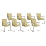 SIX Freischwinger Armlehnstuhl Libero Rindsleder Sand, Edelstahl – 8er-Set