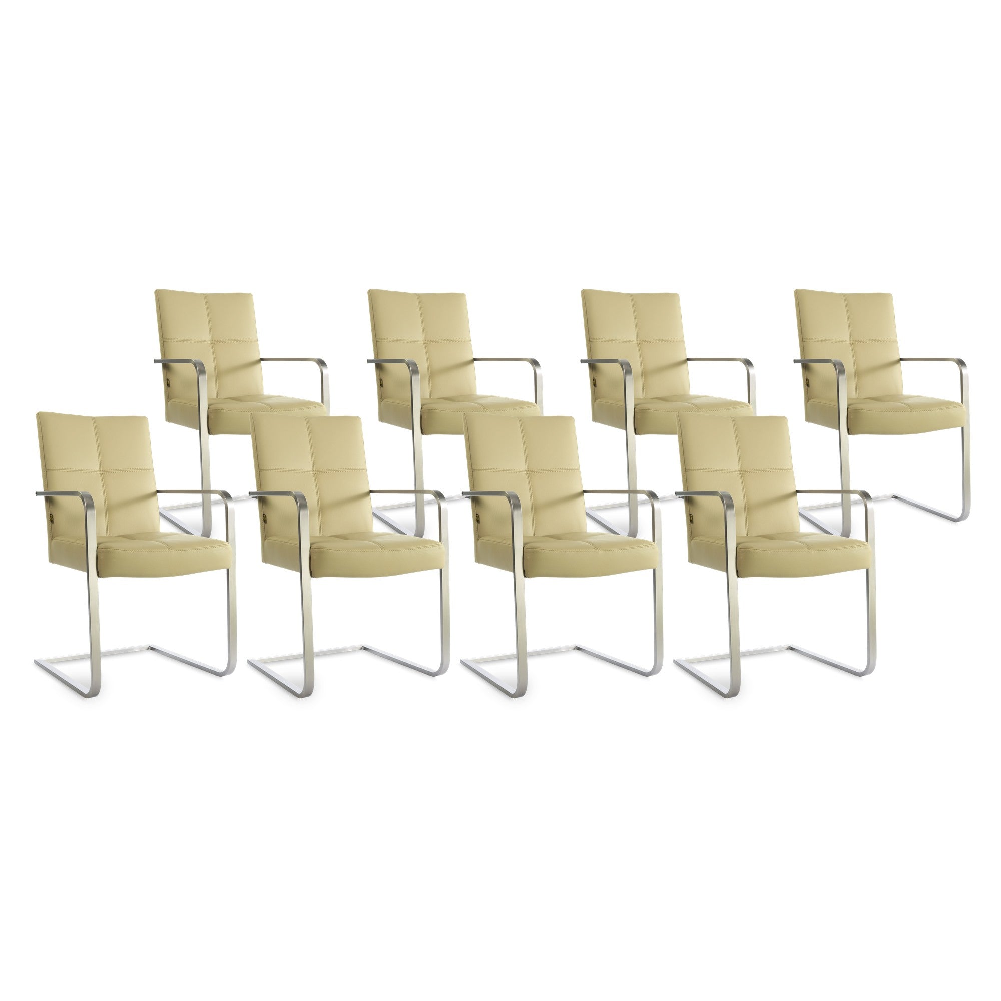 SIX Freischwinger Armlehnstuhl Libero Rindsleder Sand, Edelstahl – 8er-Set