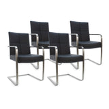 SIX Freischwinger Armlehnstuhl Libero Rindsleder Schwarz, Edelstahl – 4er-Set