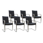 SIX Freischwinger Armlehnstuhl Libero Rindsleder Schwarz, Edelstahl – 6er-Set