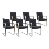 SIX Freischwinger Armlehnstuhl Libero Rindsleder Schwarz, Edelstahl – 6er-Set