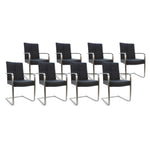 SIX Freischwinger Armlehnstuhl Libero Rindsleder Schwarz, Edelstahl – 8er-Set