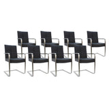 SIX Freischwinger Armlehnstuhl Libero Rindsleder Schwarz, Edelstahl – 8er-Set