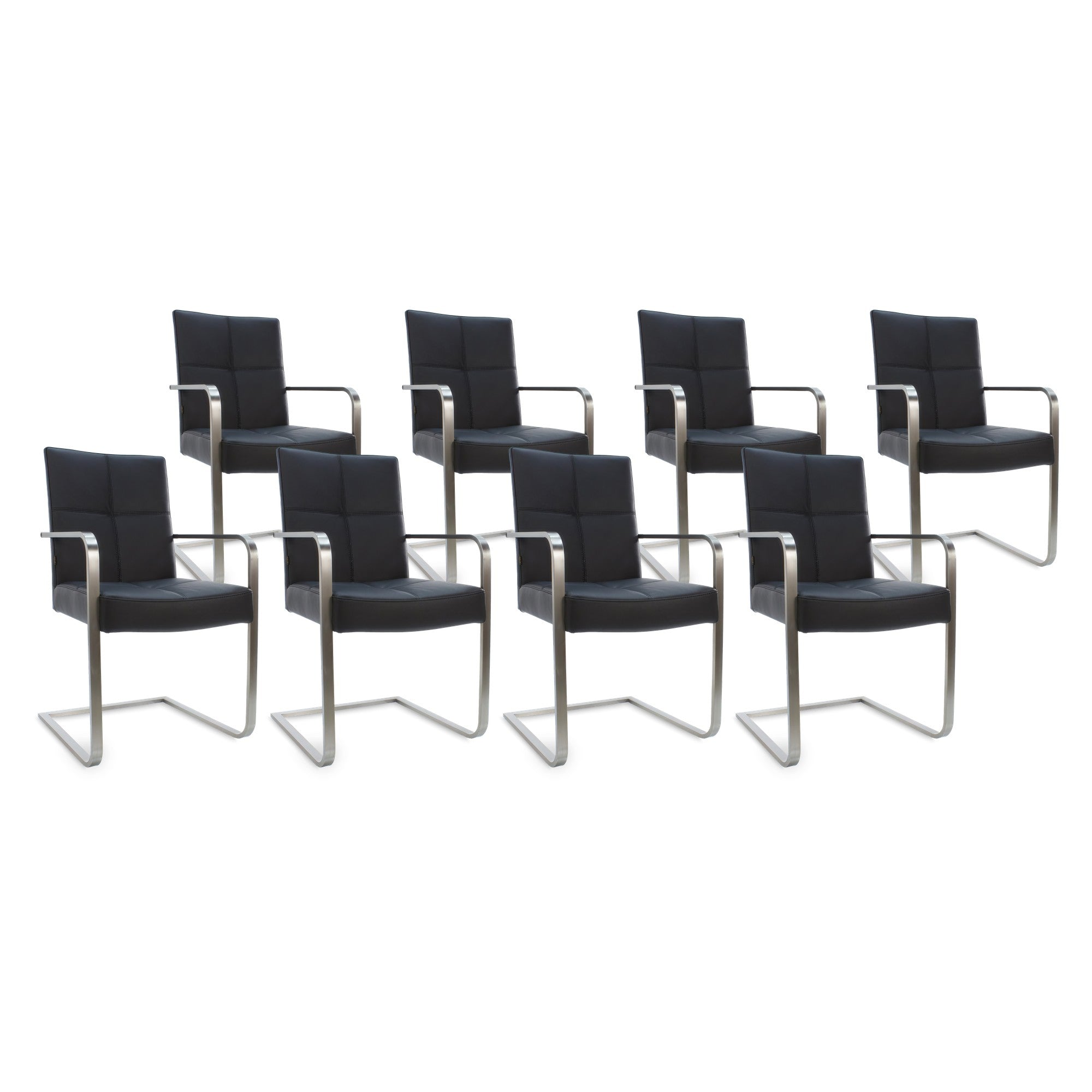 SIX Freischwinger Armlehnstuhl Libero Rindsleder Schwarz, Edelstahl – 8er-Set