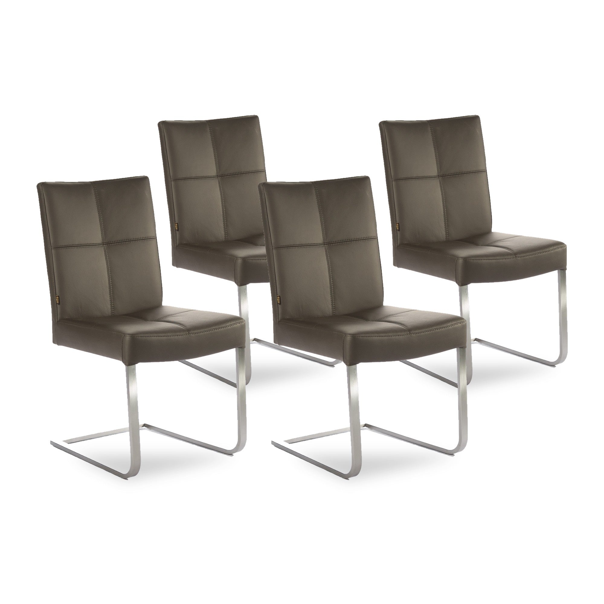 SIX Esszimmer Freischwinger Echt Lederstuhl Libero Rindsleder braun Edelstahl – 4er-Set