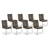 SIX Esszimmer Freischwinger Echt Lederstuhl Libero Rindsleder braun Edelstahl – 8er-Set