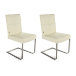 SIX Freischwinger Lederstuhl Libero Rindsleder Creme Weiß, Edelstahl – 2er-Set