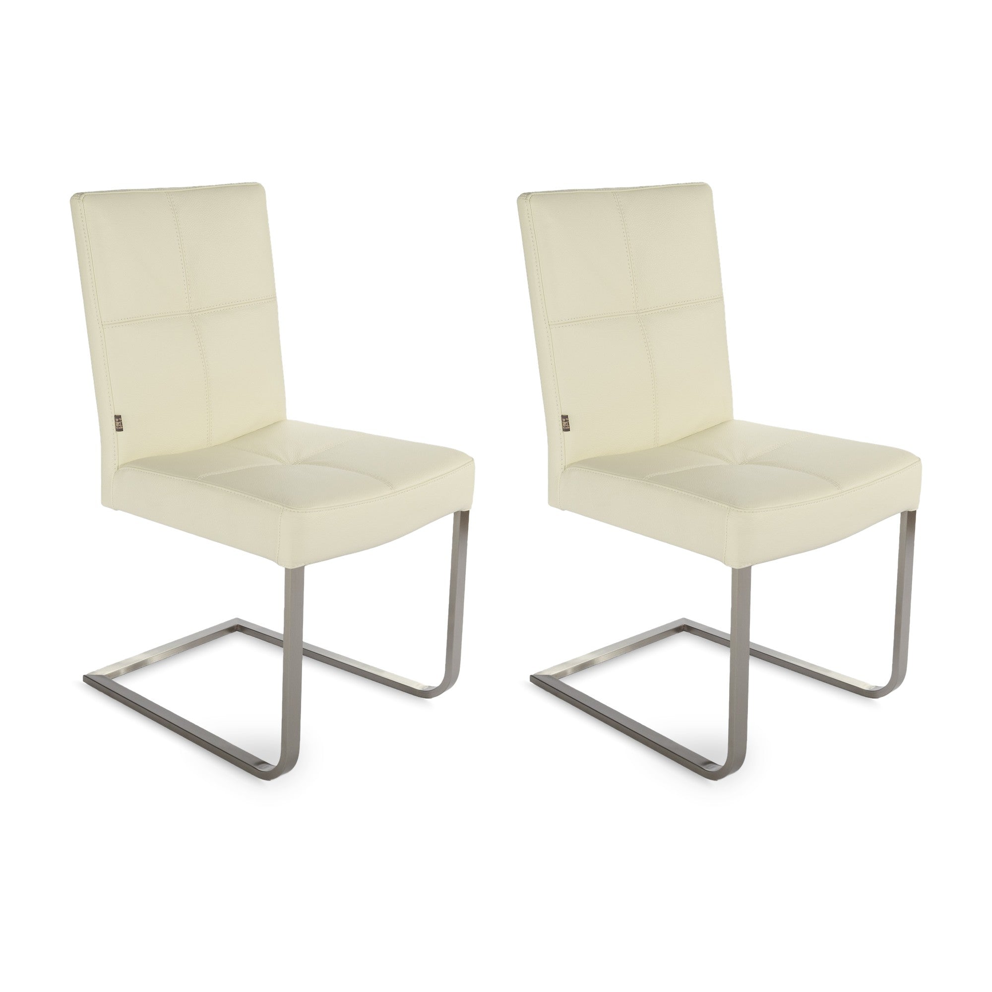 SIX Freischwinger Lederstuhl Libero Rindsleder Creme Weiß, Edelstahl – 2er-Set
