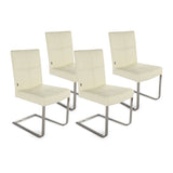 SIX Freischwinger Lederstuhl Libero Rindsleder Creme Weiß, Edelstahl – 4er-Set