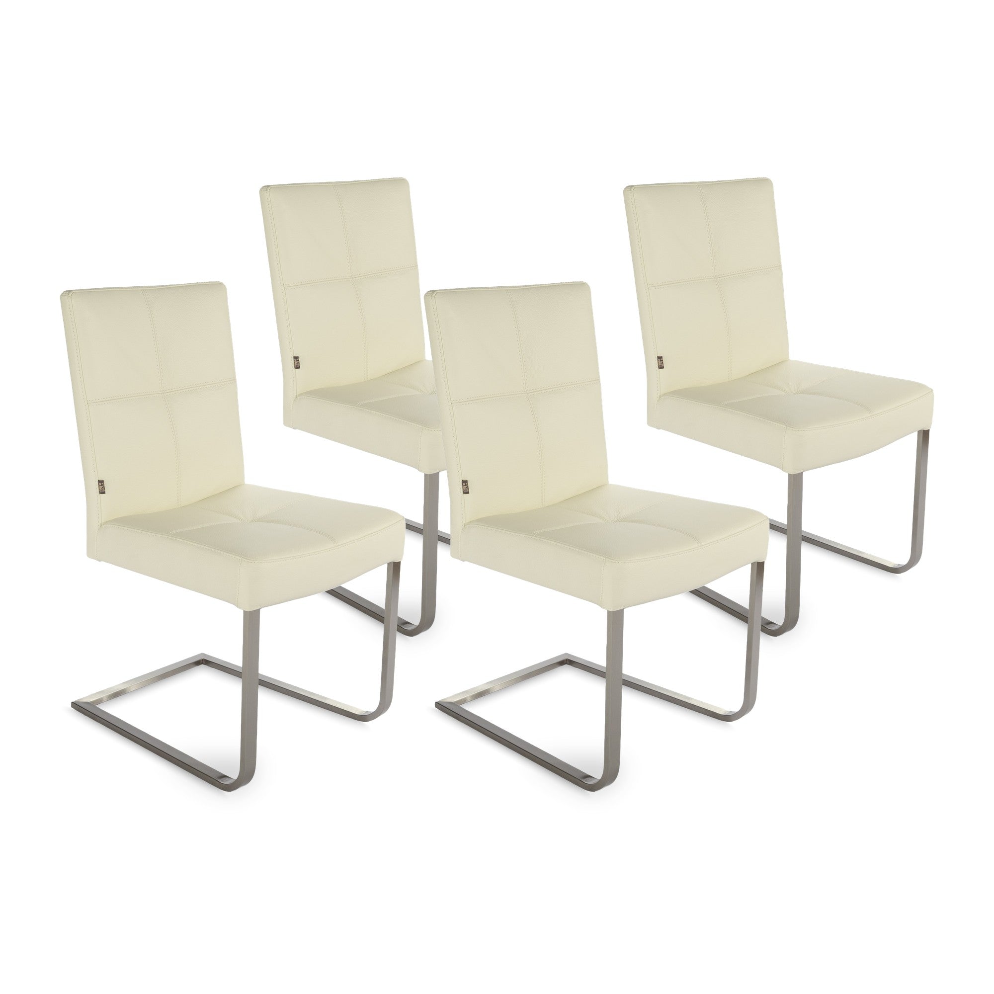 SIX Freischwinger Lederstuhl Libero Rindsleder Creme Weiß, Edelstahl – 4er-Set
