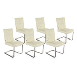 SIX Freischwinger Lederstuhl Libero Rindsleder Creme Weiß, Edelstahl – 6er-Set