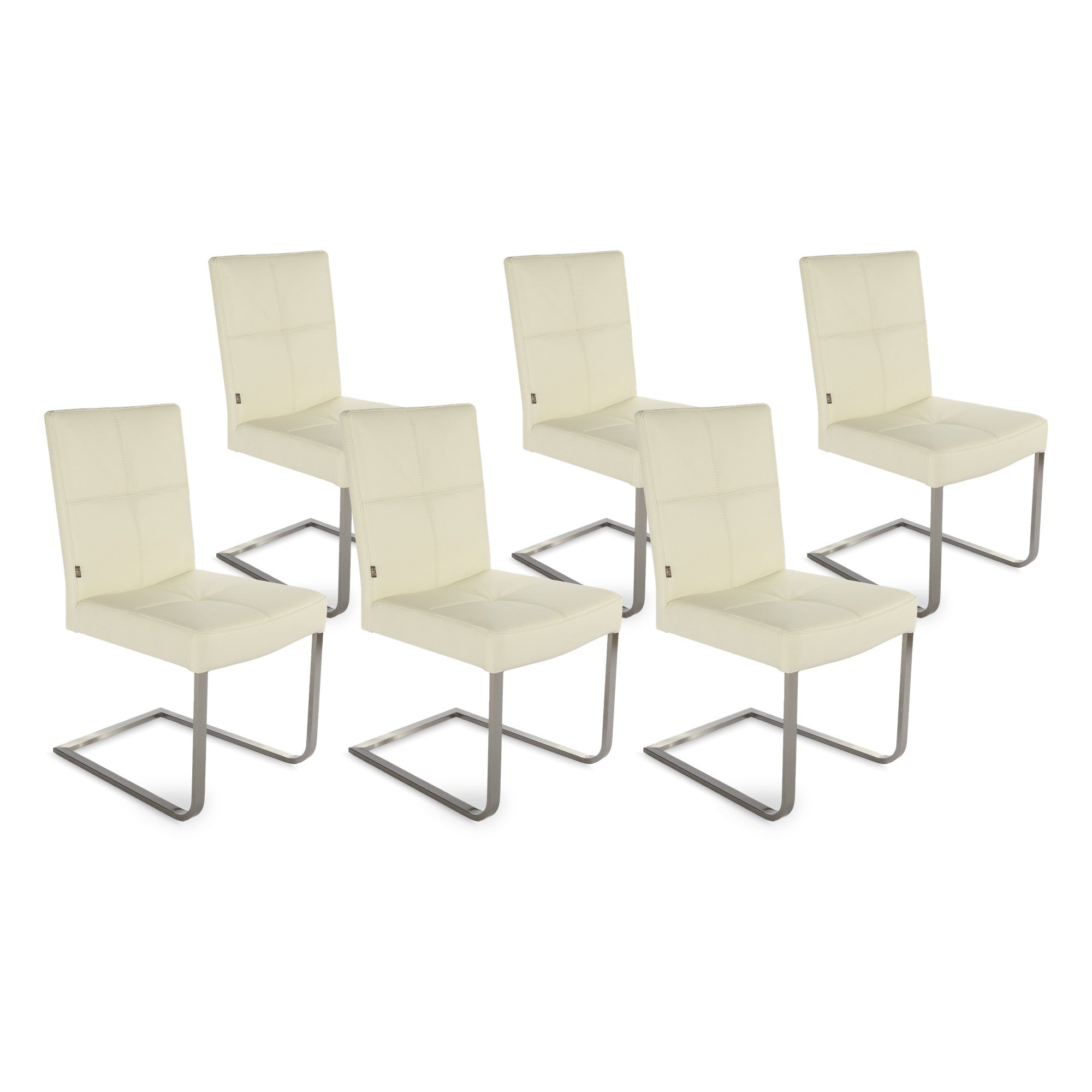 SIX Freischwinger Lederstuhl Libero Rindsleder Creme Weiß, Edelstahl – 6er-Set